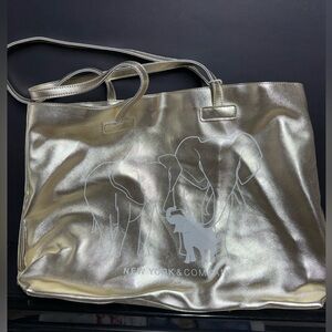 NEW New York & Company Gold Metallic Large Tote Bag with Elephants